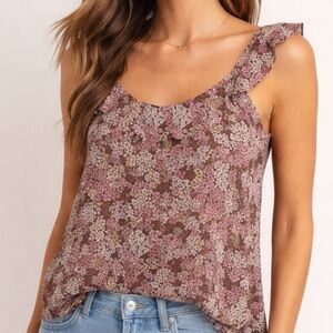 Halogen Sleeveless Chiffon Floral Top Brown Pink XL Womens